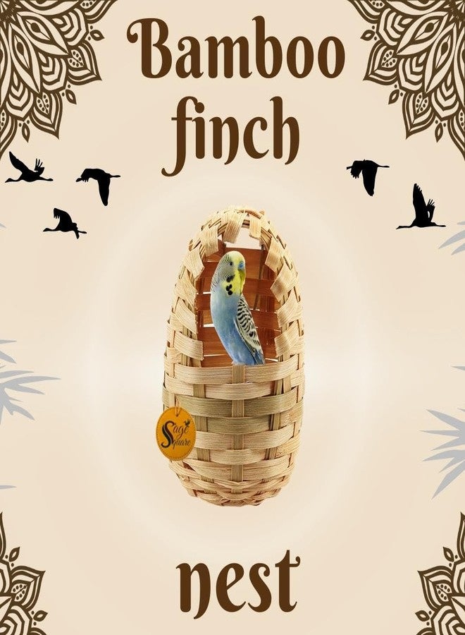 سايج سكوير عش تربية الطيور الصغيرة (الببغاء الأسترالي، عصفور البادجي) مصنوع من الخيزران الطبيعي على شكل مربع مع خطاف معلق، مناسب للطيور الصغيرة (الببغاء الأسترالي، عصفور البادجي). - Image 2